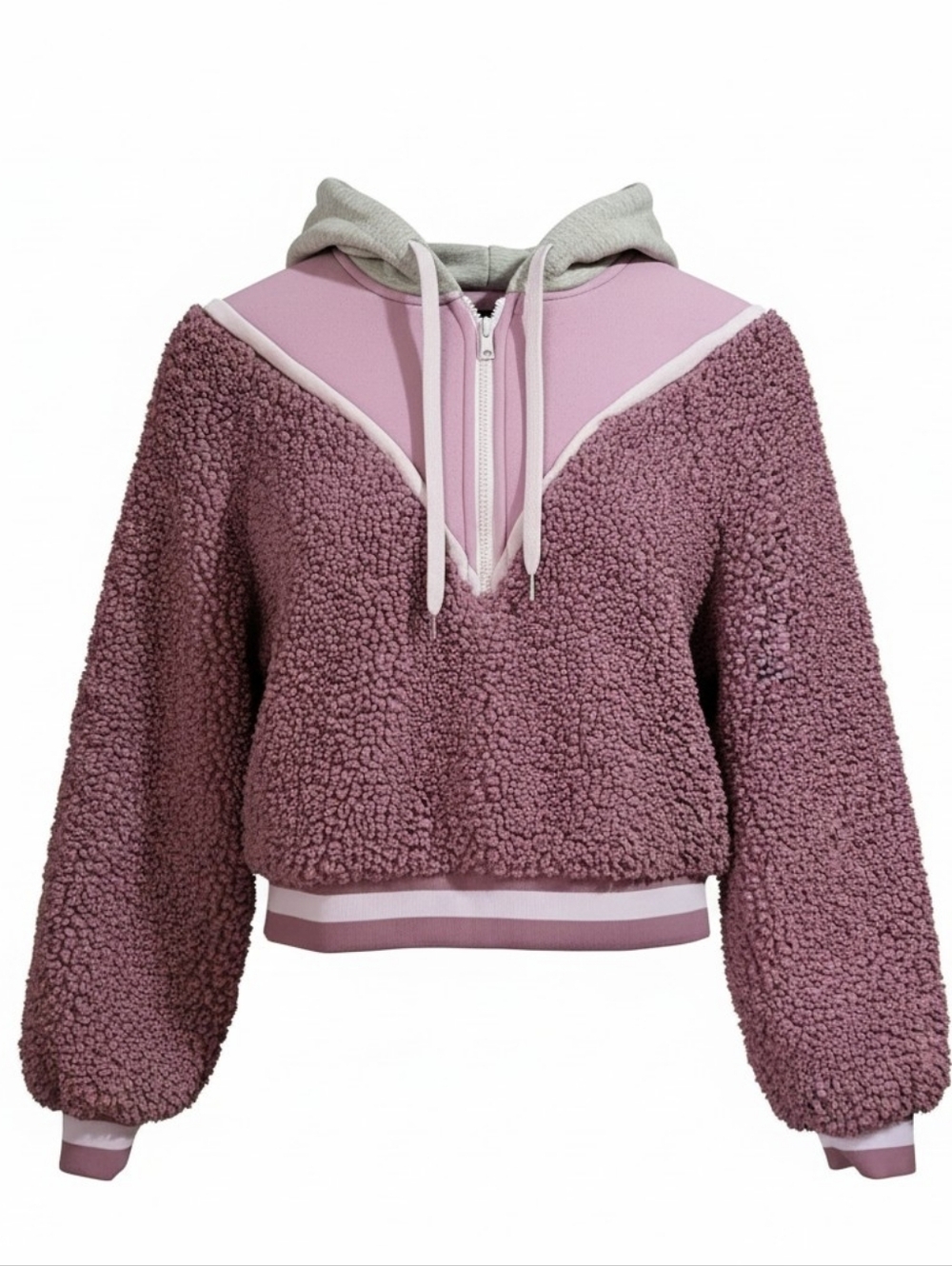 For Love & Lemons Crop Hoodie Jacket XXS Purple Pink 1/4 Zip Sherpa Teddy Bear